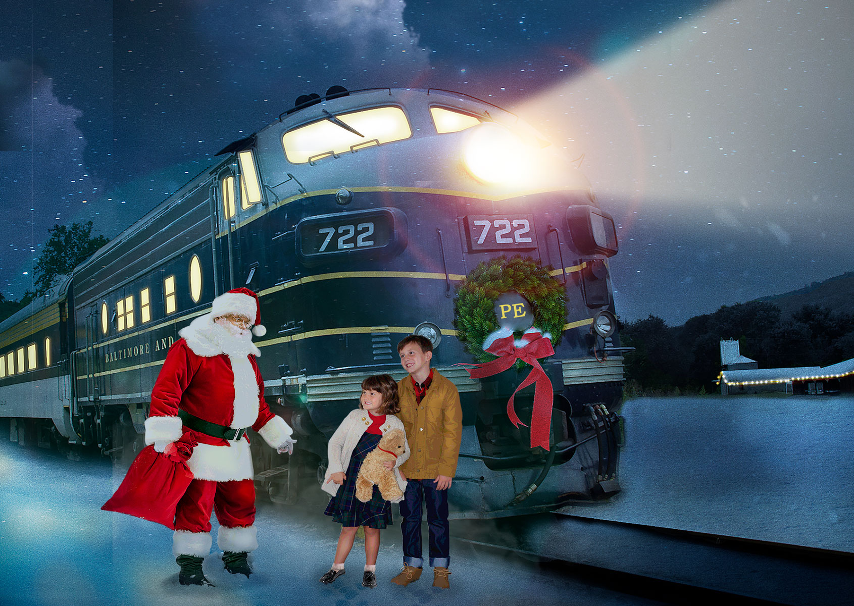 santa_background North Pole Express santa claus and kids by the Baltimore & Ohio F7A Number 722