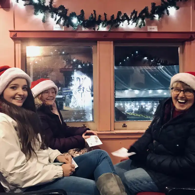 Family enjoying the North Pole Express train ride