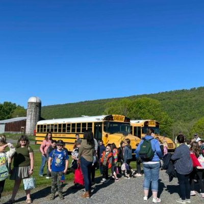 Educational group getting ready to board train