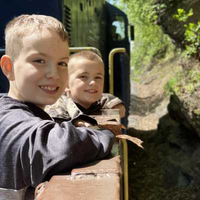 Two boys enjoying the gondola