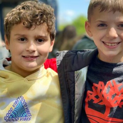 Two friends on the gondola car