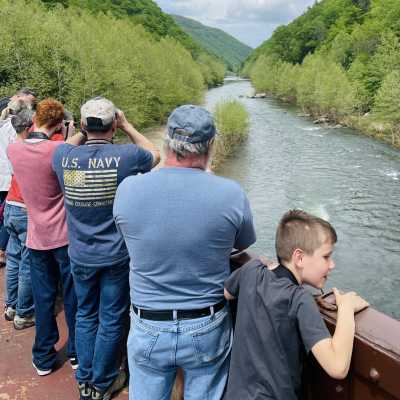 Crossing the sycamore bridge while riding the gondola car