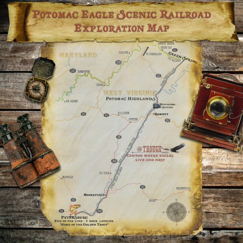 Exploration map of the Potomac Eagle Scenic Railroad excursions