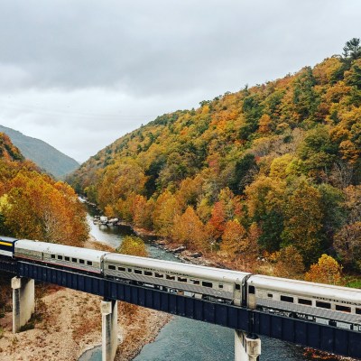 Potomac Eagle crossing sycamore bridge in the fall