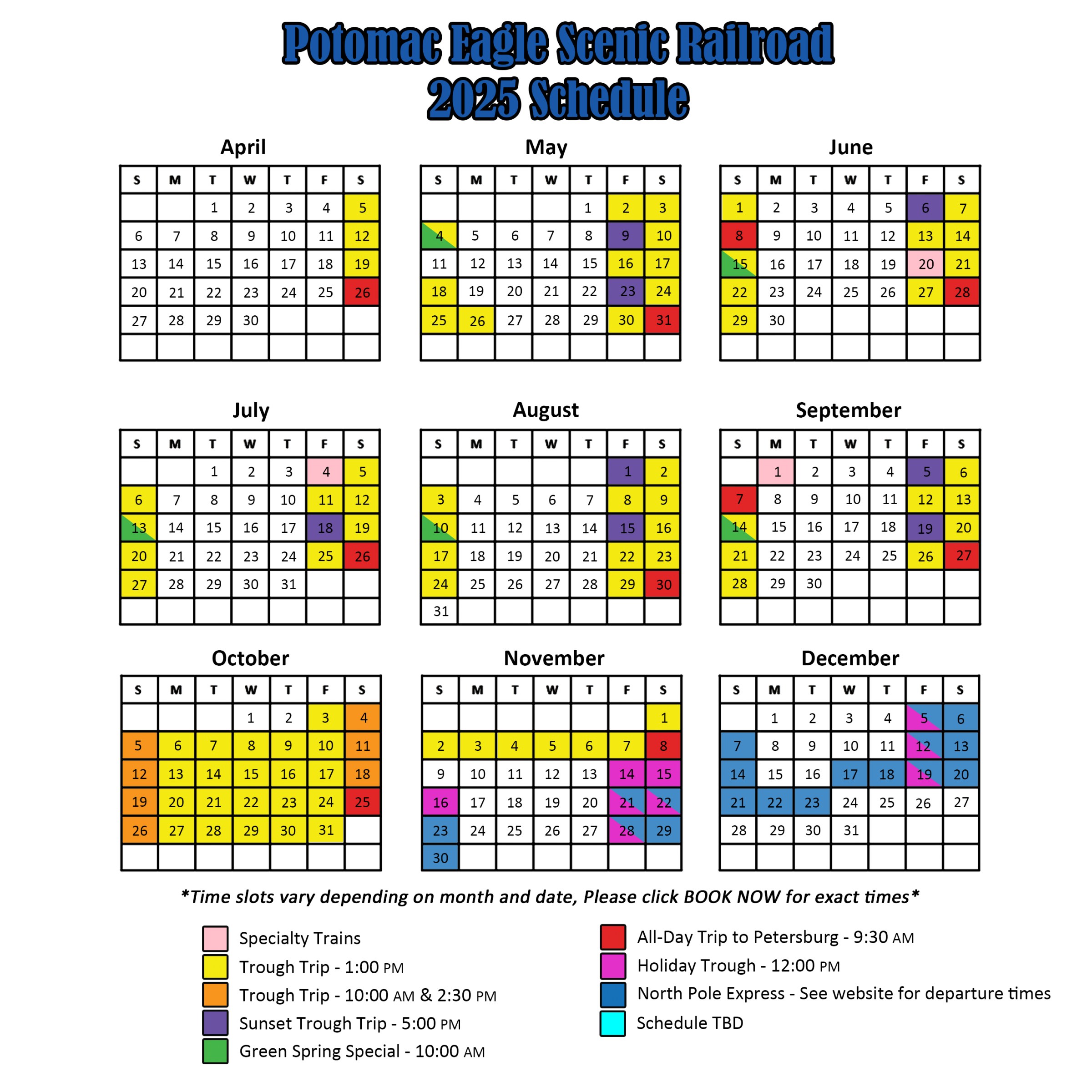 Potomac Eagle 2025 Season Schedule